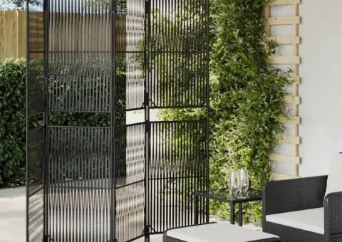 Separator de cameră cu 4 panouri, negru, poliratan - 1/5