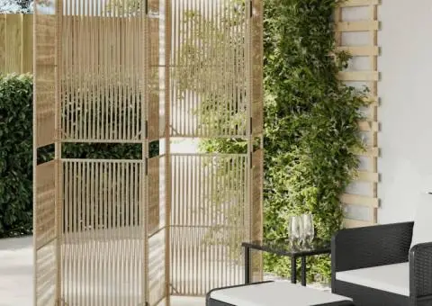 Separator de cameră cu 5 panouri, bej, poliratan - 1/5