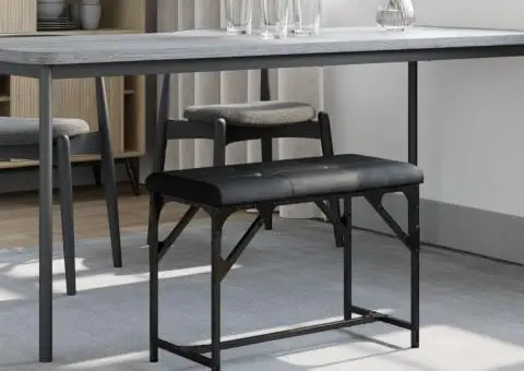 Bancă de bucătărie, negru, 62x32x45 cm, oțel și textil - 3/5