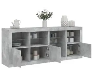 vidaXL Servantă cu lumini LED, gri beton, 164x37x67 cm