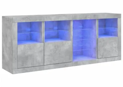 Servantă cu lumini LED, gri beton, 164x37x67 cm - 2/5