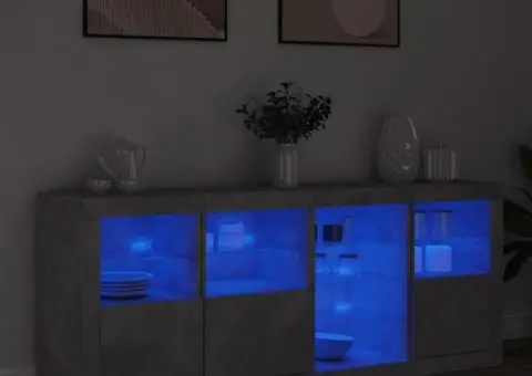 Servantă cu lumini LED, gri beton, 164x37x67 cm - 4/5