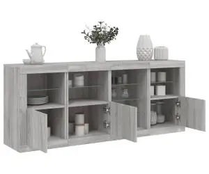 vidaXL Servantă cu lumini LED, gri sonoma, 164x37x67 cm