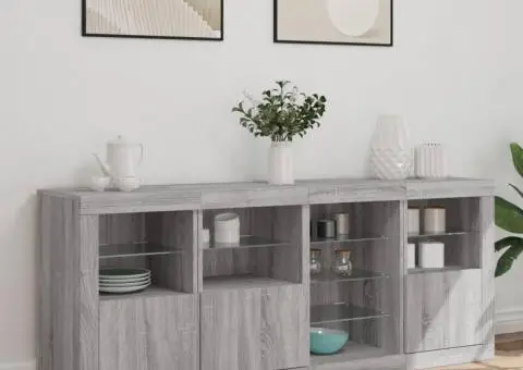 Servantă cu lumini LED, gri sonoma, 164x37x67 cm - 3/5