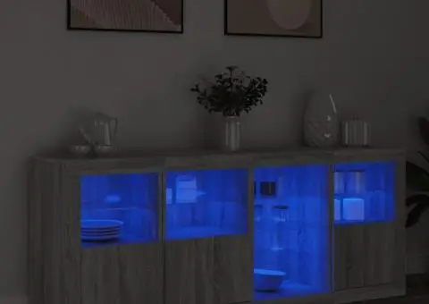 Servantă cu lumini LED, gri sonoma, 164x37x67 cm - 4/5