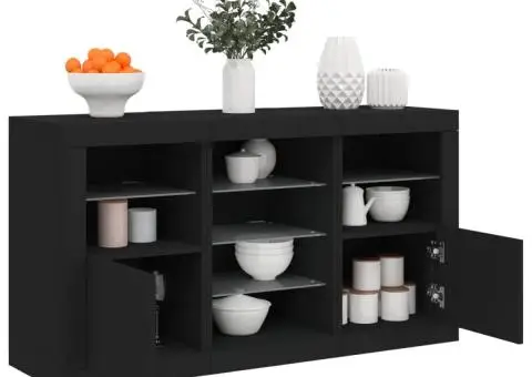 Servantă cu lumini LED, negru, 123x37x67 cm - 1/5