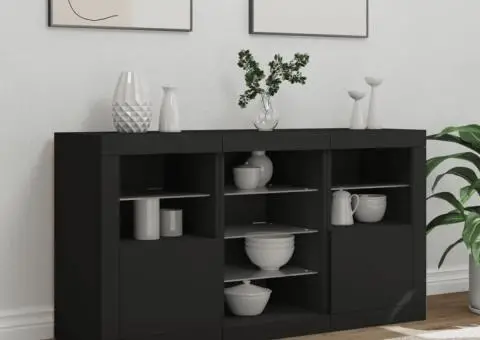 Servantă cu lumini LED, negru, 123x37x67 cm - 3/5