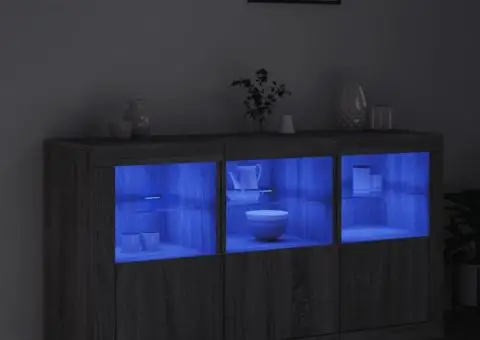 Servantă cu lumini LED, gri sonoma, 123x37x67 cm - 4/5