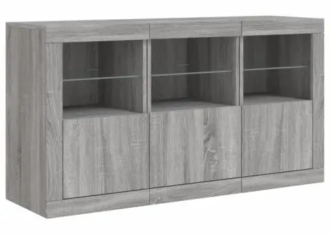 Servantă cu lumini LED, gri sonoma, 123x37x67 cm - 5/5