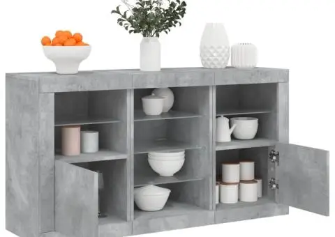 Servantă cu lumini LED, gri beton, 123x37x67 cm - 1/5
