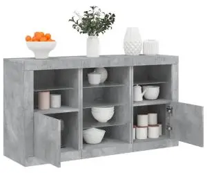 vidaXL Servantă cu lumini LED, gri beton, 123x37x67 cm