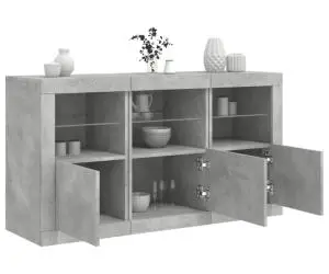 vidaXL Servantă cu lumini LED, gri beton, 123x37x67 cm