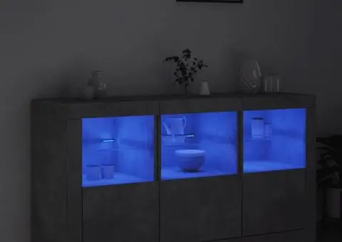 Servantă cu lumini LED, gri beton, 123x37x67 cm - 4/5