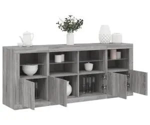 vidaXL Servantă cu lumini LED, gri sonoma, 163x37x67 cm