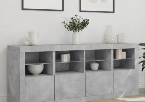 Servantă cu lumini LED, gri beton, 163x37x67 cm - 3/5