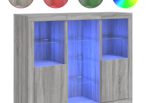 Servantă cu lumini LED, 3 buc., gri sonoma, lemn prelucrat - 2/5