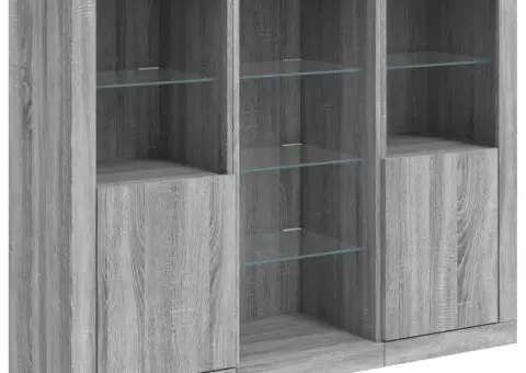 Servantă cu lumini LED, 3 buc., gri sonoma, lemn prelucrat - 5/5