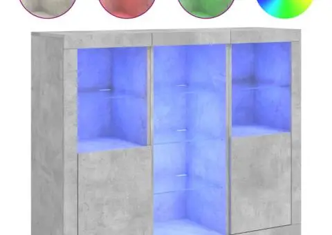 Servantă cu lumini LED, 3 buc., gri beton, lemn prelucrat - 2/5