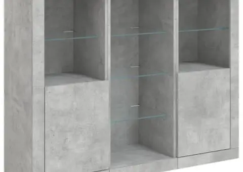 Servantă cu lumini LED, 3 buc., gri beton, lemn prelucrat - 5/5