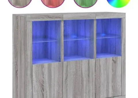 Servantă cu lumini LED, 3 buc., gri sonoma, lemn prelucrat - 2/5