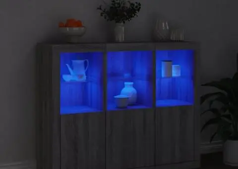 Servantă cu lumini LED, 3 buc., gri sonoma, lemn prelucrat - 3/5