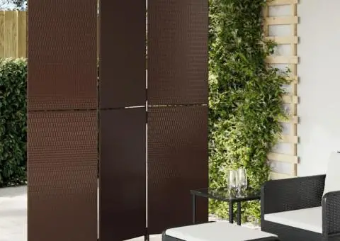 Separator de cameră cu 3 panouri, maro, poliratan - 1/5