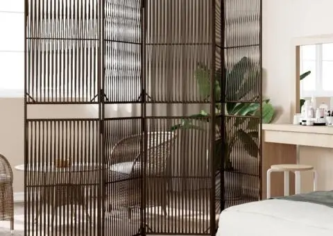 Separator de cameră cu 5 panouri, maro, poliratan - 3/5