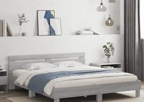 Cadru de pat cu tăblie gri sonoma 200x200 cm lemn prelucrat - 1/5