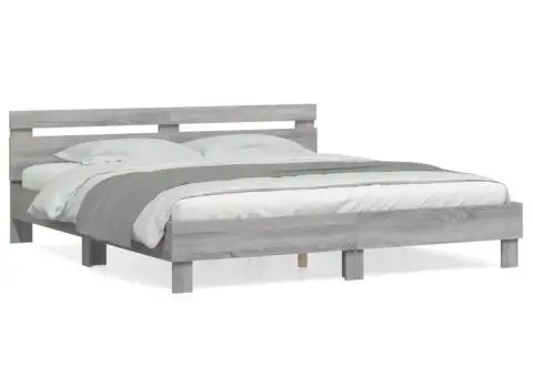 Cadru de pat cu tăblie gri sonoma 200x200 cm lemn prelucrat - 2/5