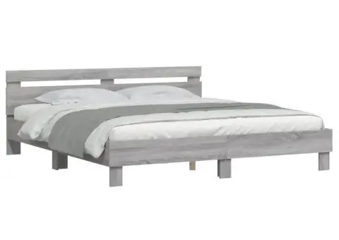 Cadru de pat cu tăblie gri sonoma 200x200 cm lemn prelucrat - 3/5