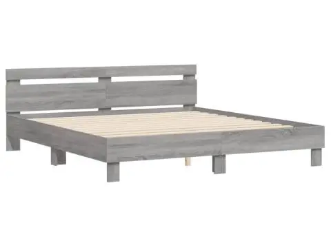 Cadru de pat cu tăblie gri sonoma 200x200 cm lemn prelucrat - 4/5