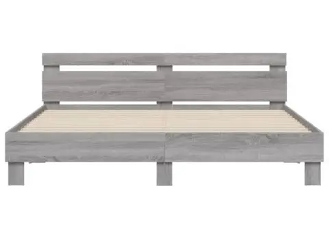 Cadru de pat cu tăblie gri sonoma 200x200 cm lemn prelucrat - 5/5