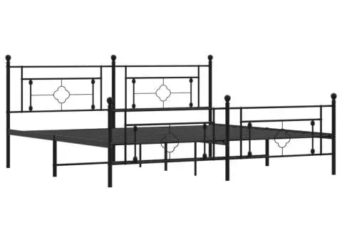Cadru pat metalic cu tăblii de cap/picioare, negru, 200x200 cm - 4/5