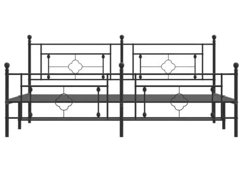 Cadru pat metalic cu tăblii de cap/picioare, negru, 200x200 cm - 5/5