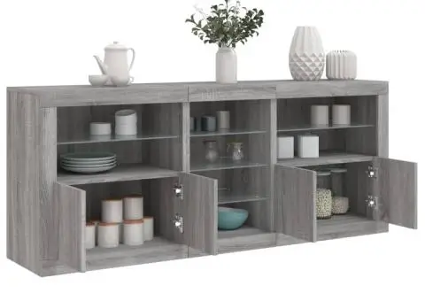 Servantă cu lumini LED, gri sonoma, 162x37x67 cm - 1/5