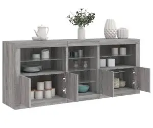 vidaXL Servantă cu lumini LED, gri sonoma, 162x37x67 cm