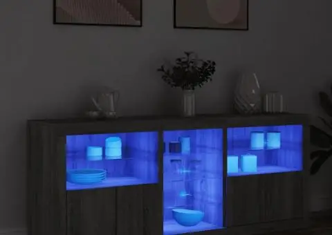 Servantă cu lumini LED, gri sonoma, 162x37x67 cm - 3/5