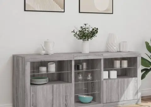 Servantă cu lumini LED, gri sonoma, 162x37x67 cm - 4/5