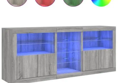 Servantă cu lumini LED, gri sonoma, 162x37x67 cm - 5/5