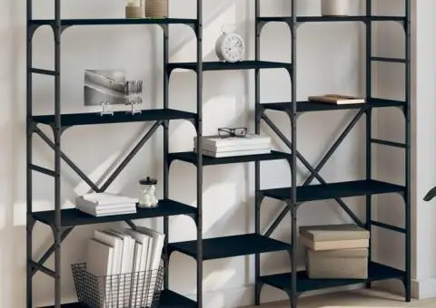 Bibliotecă, negru, 160x28,5x136,5 cm, lemn prelucrat - 1/5