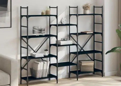 Bibliotecă, negru, 160x28,5x136,5 cm, lemn prelucrat - 3/5