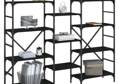 Bibliotecă, negru, 160x28,5x136,5 cm, lemn prelucrat - 4/5