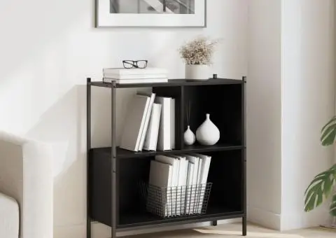 Bibliotecă, negru, 72x28x77,5 cm, lemn prelucrat - 1/5