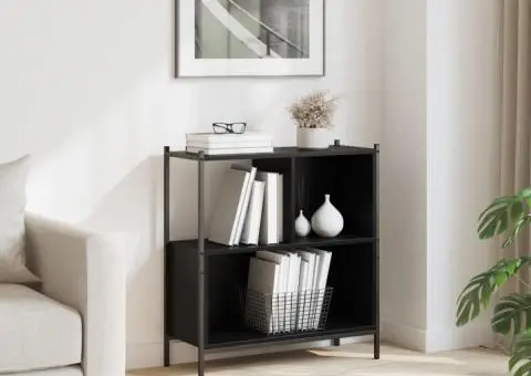 Bibliotecă, negru, 72x28x77,5 cm, lemn prelucrat - 3/5