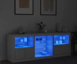 vidaXL Servantă cu lumini LED, alb, 181,5x37x67 cm