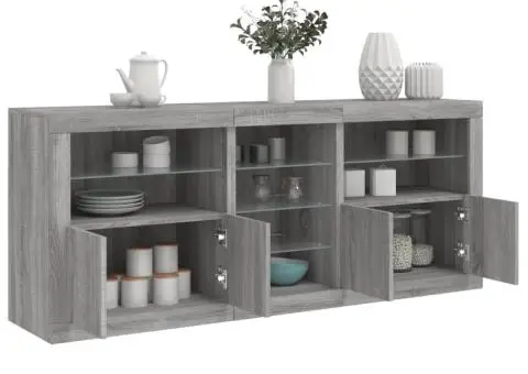 Servantă cu lumini LED, gri sonoma, 181,5x37x67 cm - 1/5