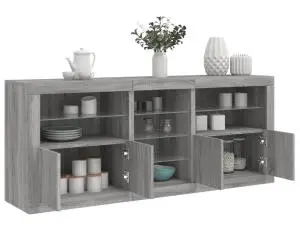 vidaXL Servantă cu lumini LED, gri sonoma, 181,5x37x67 cm