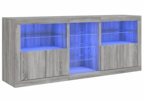 Servantă cu lumini LED, gri sonoma, 181,5x37x67 cm - 2/5