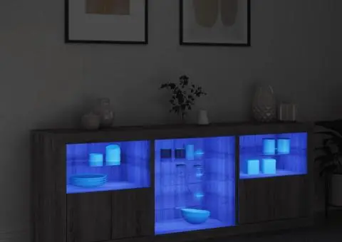 Servantă cu lumini LED, gri sonoma, 181,5x37x67 cm - 3/5