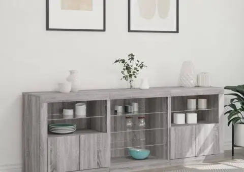 Servantă cu lumini LED, gri sonoma, 181,5x37x67 cm - 4/5